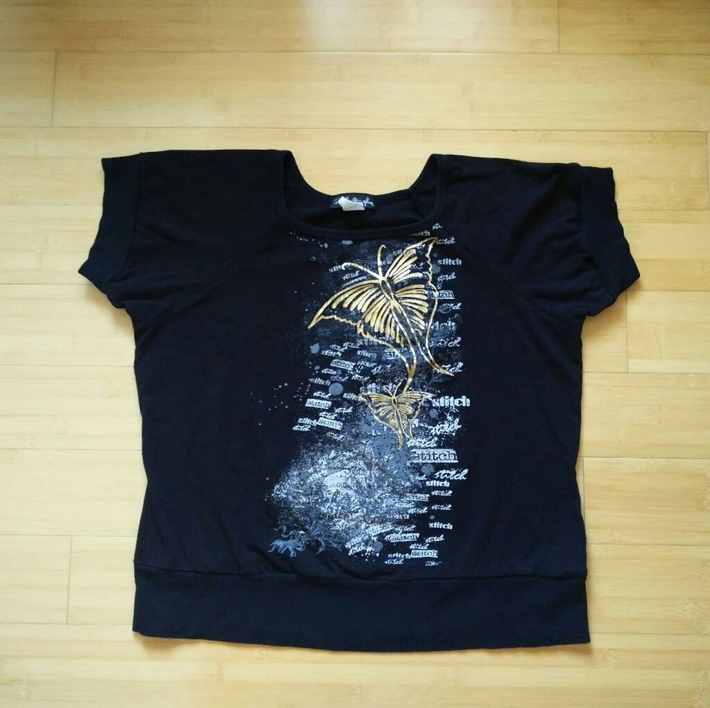 French Atmosphere Butterfly Graffiti Top